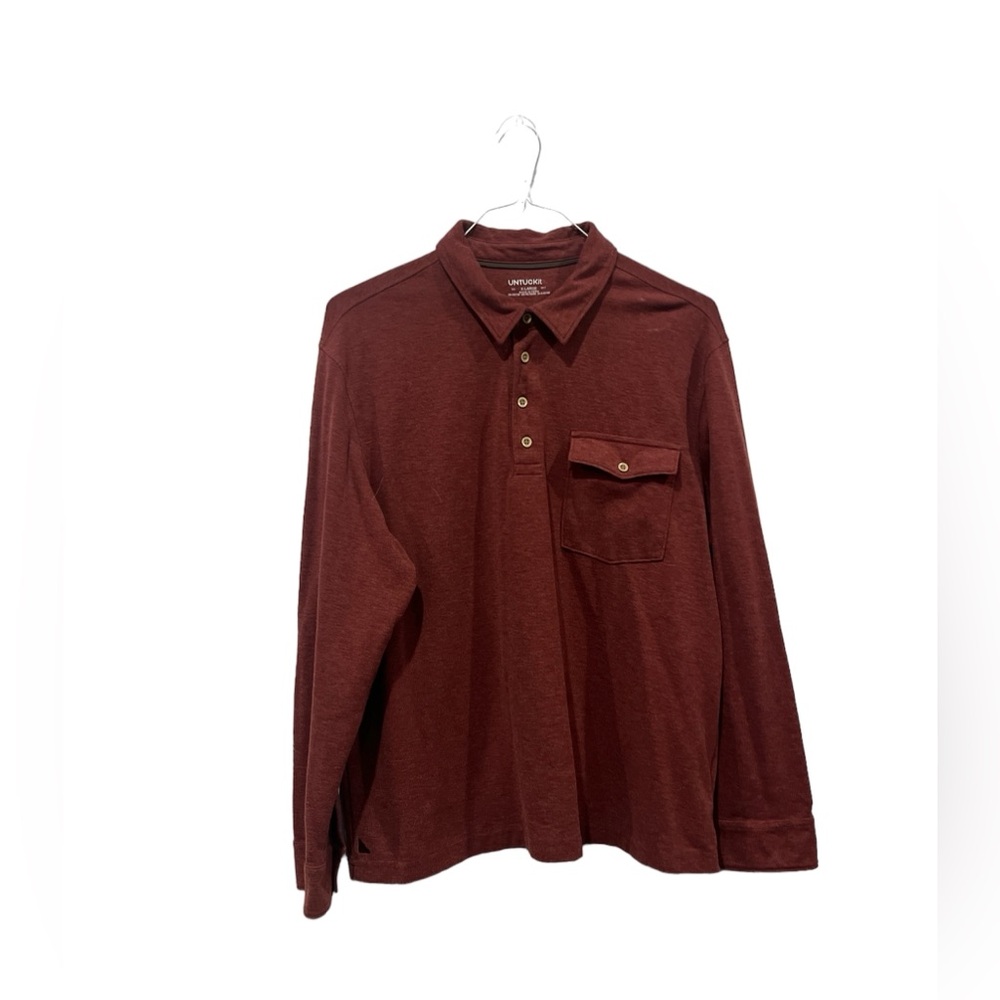UNTUCKit Men’s Matthieu Polo Shirt Size XL Maroon Cotton‎ Blend Long Sleeve EUC